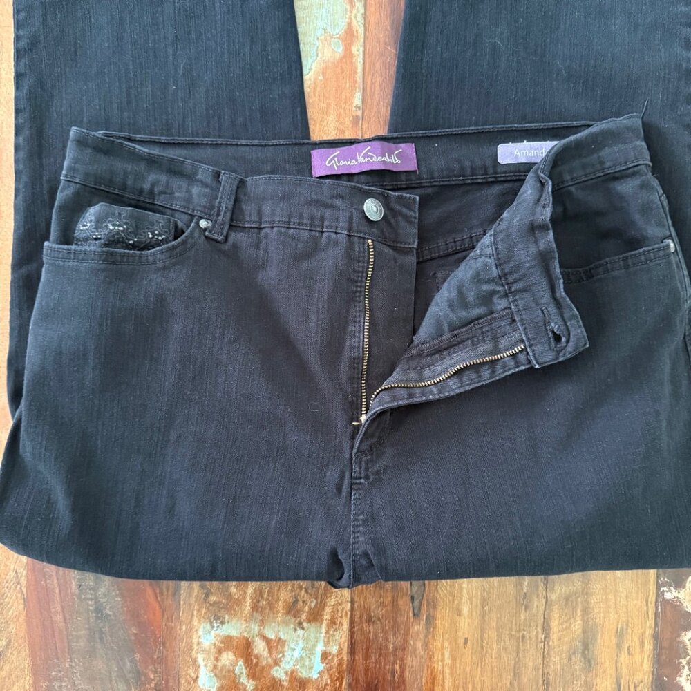 Gloria Vanderbilt Black Amanda Stretch Jeans‎ Embellished pockets Size 16 - Picture 4 of 7